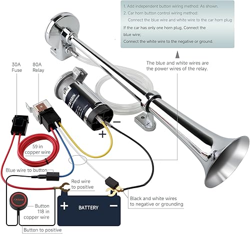 Miniatura 7 de FARBIN Kit de bocina de aire de 12 V 150 db, bocina de aire de zinc cromado para camión, kit de bocina de tren para camiones con interruptor para