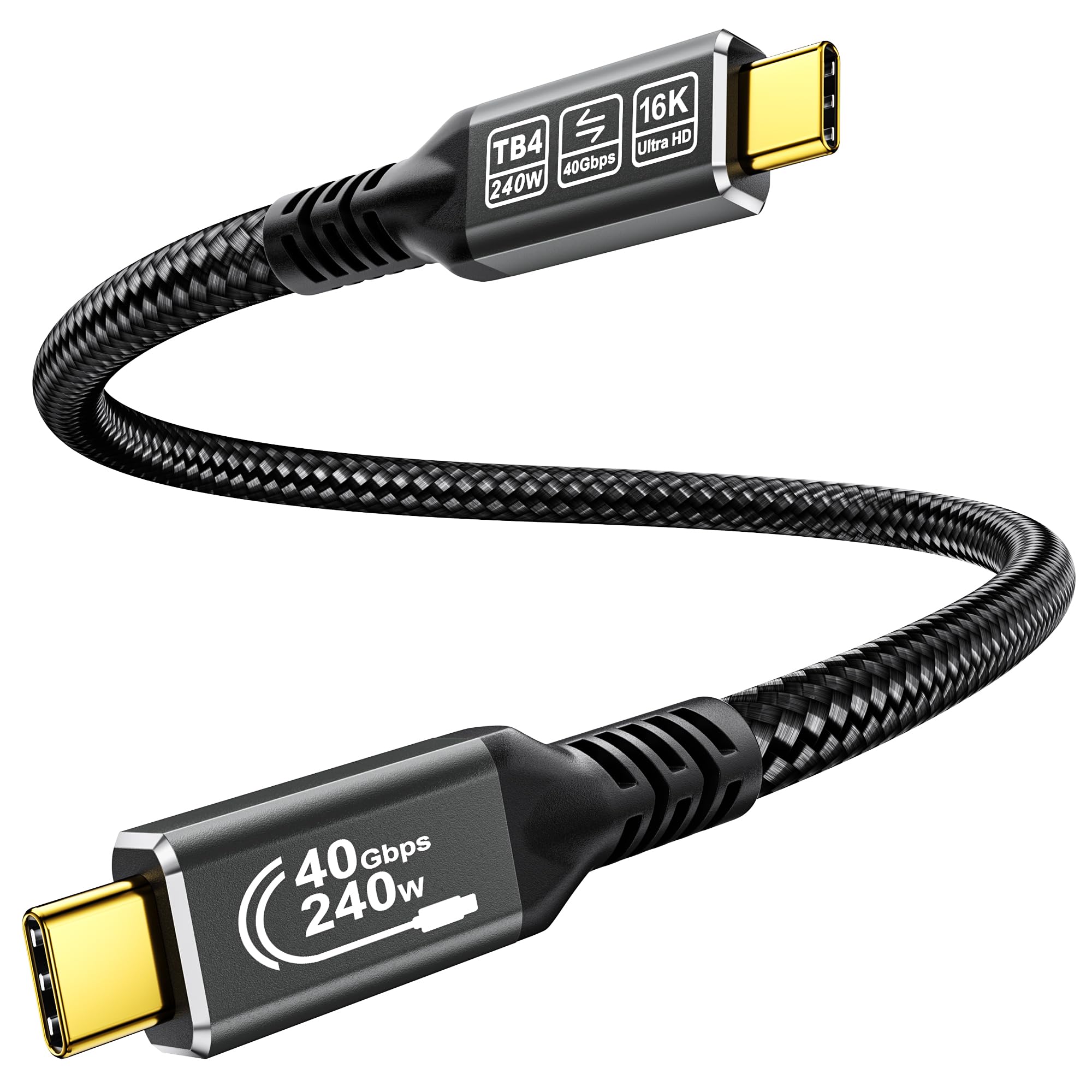CAKOBLE 16K Cavo Thunderbolt 4 0,5m, USB4 40Gbps,Ricarica Rapida PD3.1 240W,HDR 16K@30Hz & 8K@60Hz/4K@144Hz Display Doppio,cavo USB-C con MacBook,Laptop, Galaxy 25,iPhone 16/15.