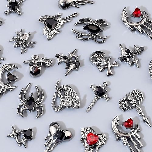 Miniatura 7 de 30 dijes de uñas de Halloween para uñas acrílicas, 3D, dijes de Halloween para uñas, cruz, estrella, luna, corazón, araña, cráneo, diseños de uñas,