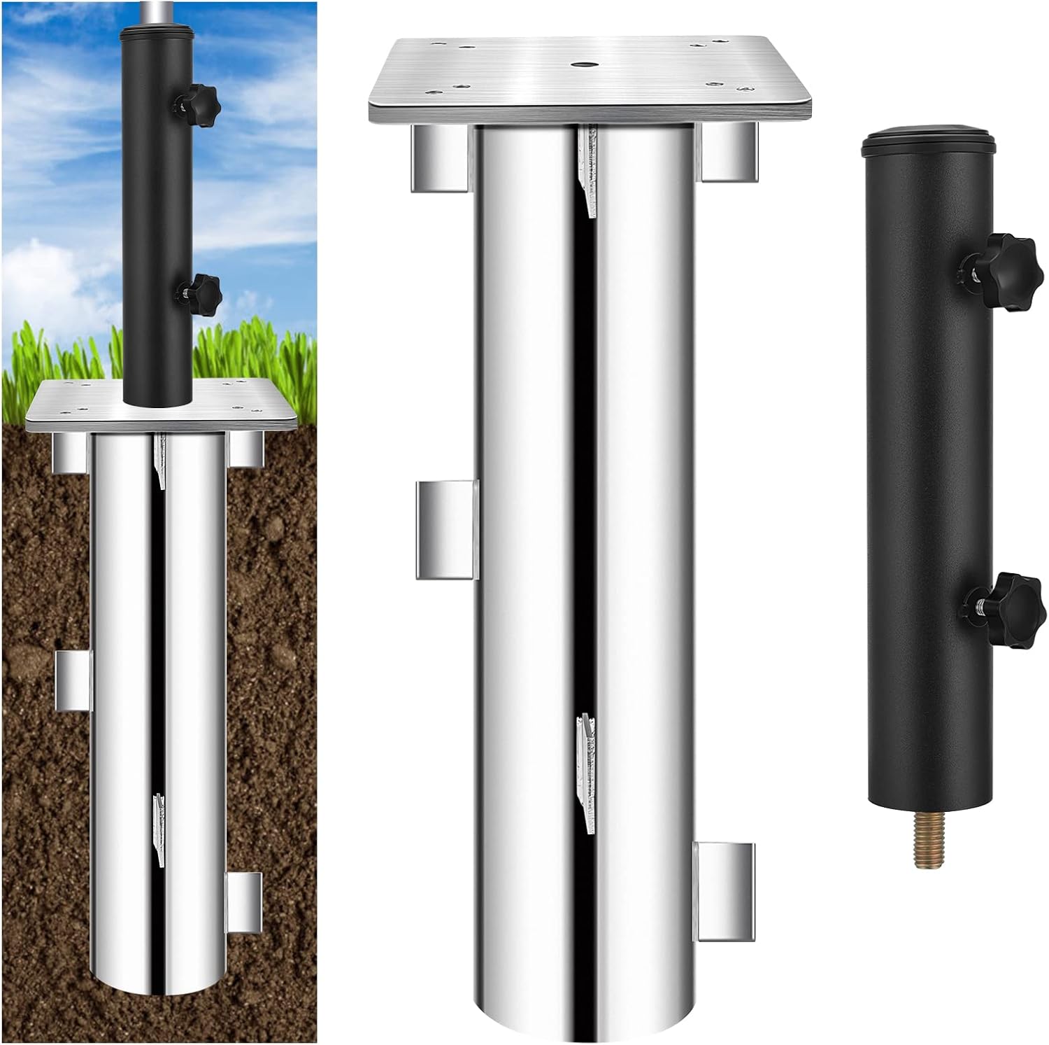 SLIIMU Inground Umbrella Base with Umbrella Stand Tube,Stand Umbrella Holder