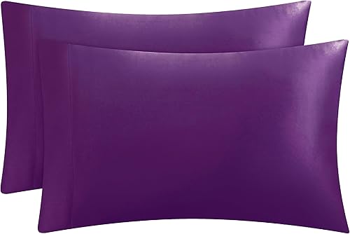 Miniatura 1 de Juicy Couture Juego de 2 fundas de almohada de satén para cabello y piel, color morado, tamaño estándar, fundas de almohada refrescantes de satén