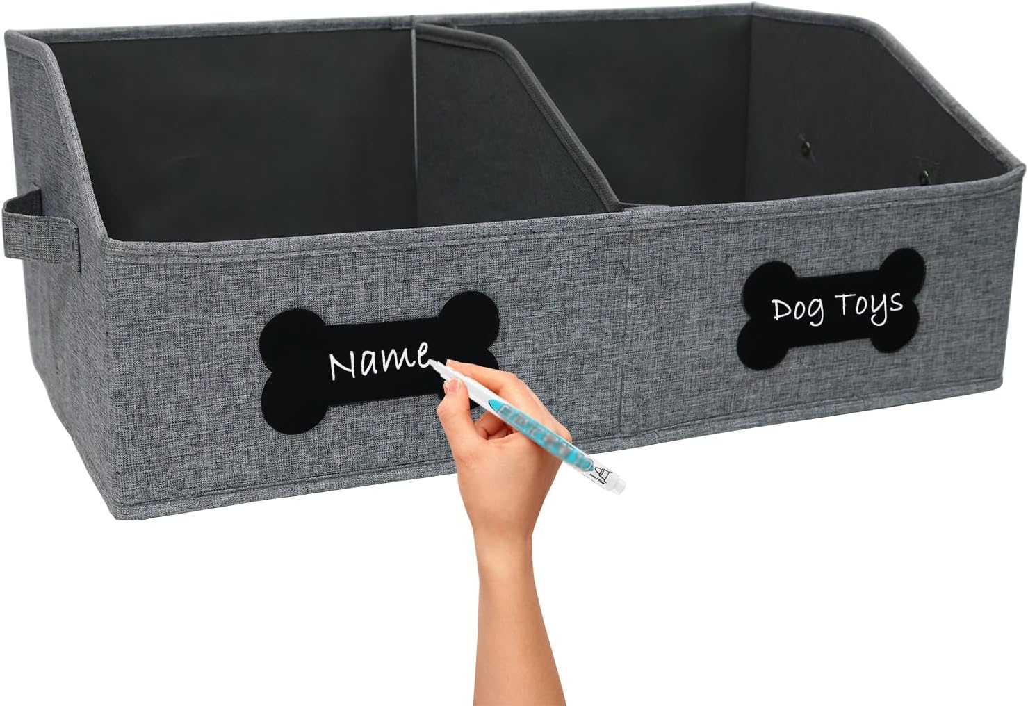Large Dog Toy Basket,Dog Toy Box for Living Room Area,Collapsible Dog Toy Bin with Divider,Trapezoid Dog Toy Storage-with DIY Tag,Dog Organizer ideal for Pet Toys Blankets Leashes Snack