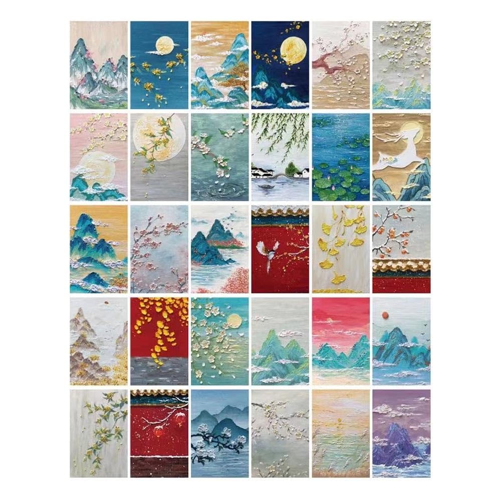 Amazon | 30枚 アジアンアート 3D ビジュアル ポストカード 中国の風景