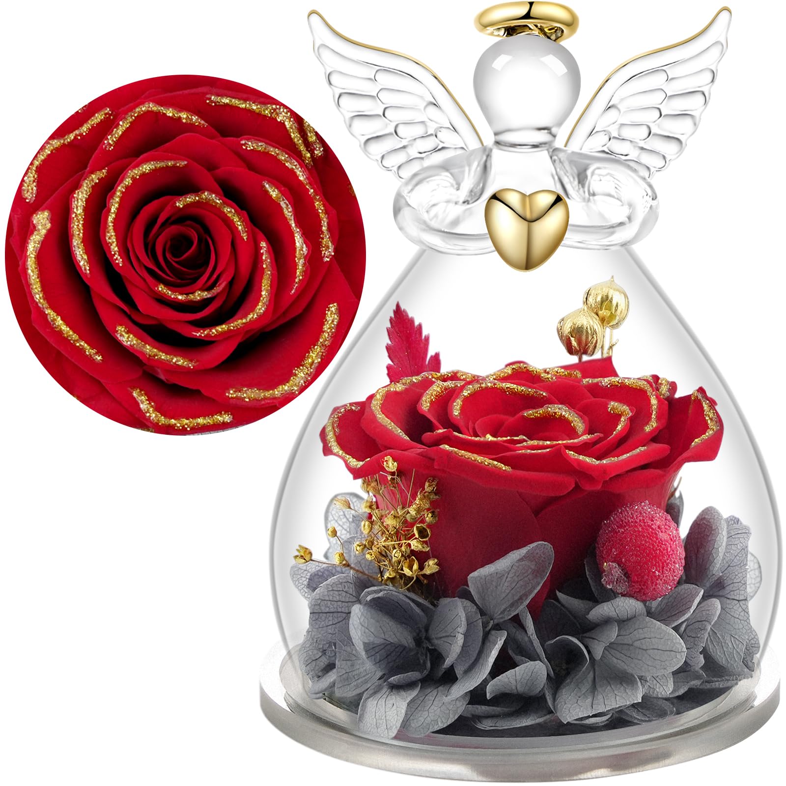 Yamonic Rosa Eterna Regalo Mujer,Rosa Eterna Natural Preservada con Figura Ángel Regalo Dia de la Madre, Flores Preservadas Regalos Cumpleaños Mujer Abuela, Regalos para mamá en el Día de la Madre — view 28