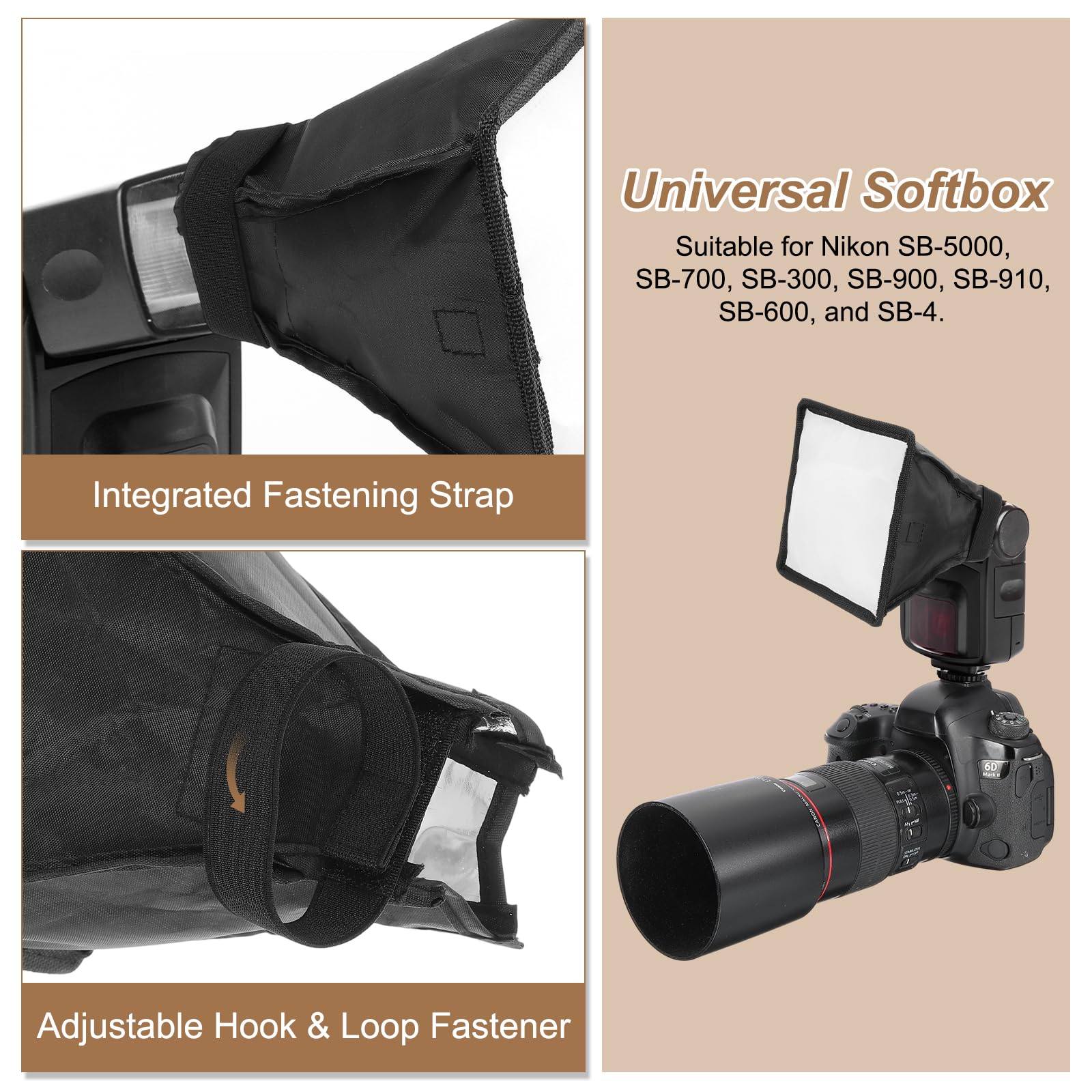 PATIKIL 7.5" x 9" Diffusore Di Luce Flash SoftBox, 2Pz Diffusore Universale Pieghevole Con Custodia Per SB-5000 SB-700 SB-300 SB-900 SB-910 SB-600 SB-4, Nero