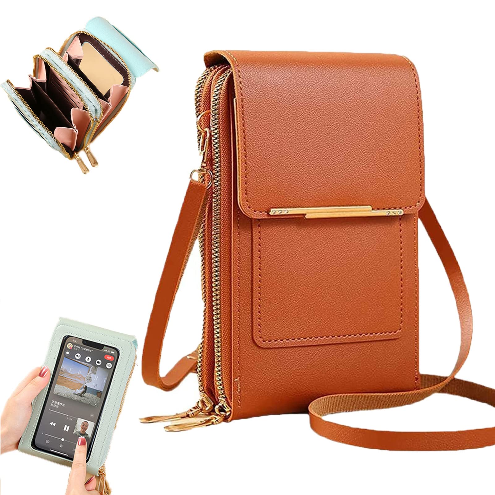 NSRA Anti-Theft Leather Cellphone Purse, Touch Screen PU Leather Crossbody Bag (G)