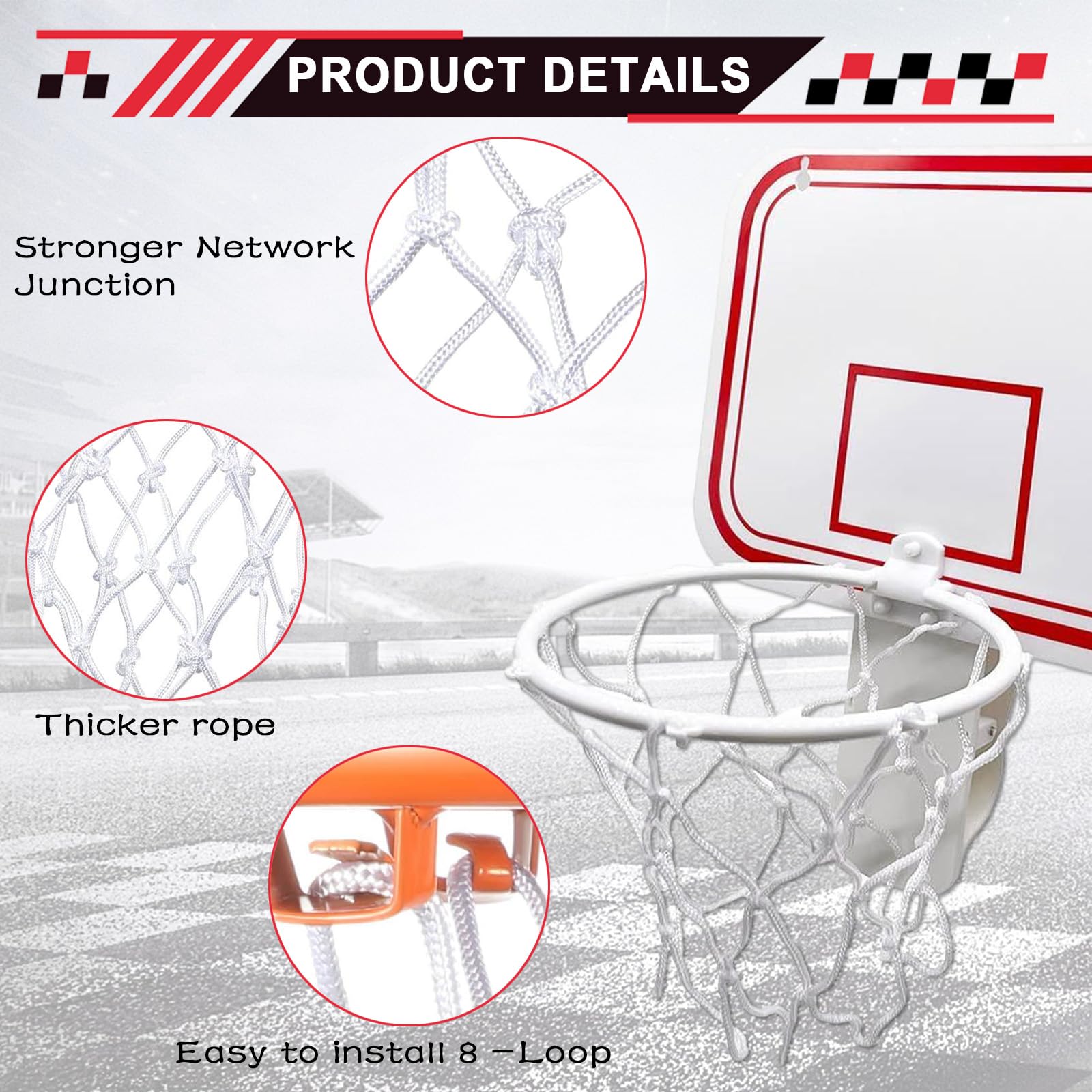 Rete per Canestro da Basket Mini – Sostitutiva in Nylon Resistente – 2 Pezzi – 8 Ganci – Uso Interno ed Esterno – Colore Bianco
