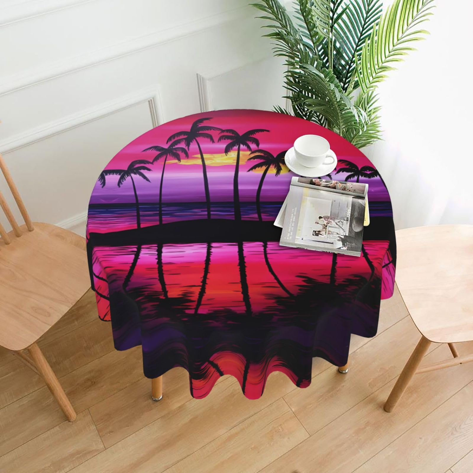 YYHHAOFA Tropical Palm Tree Prints 60in Round Decorative Tablecloth – High-Grade Polyester Throw Cover for Dining, Parties, and Outdoor Events