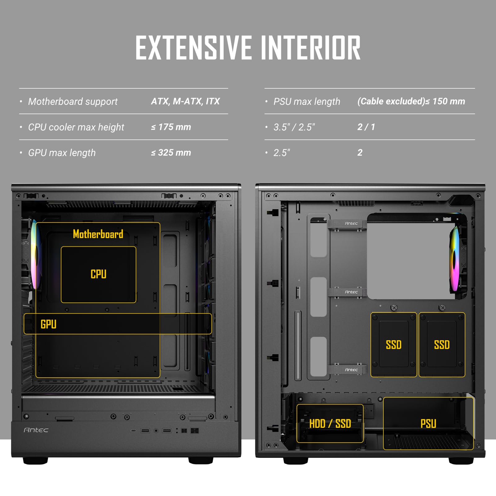 ANTEC Performance P6 Neo ARGB Boîtier PC ATX Tour midi, Noir