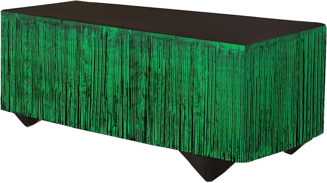 Rubies Green Tinsel Fringe Table Skirt Décor for Adults, Unisex 144" x 29" (Rectangular)