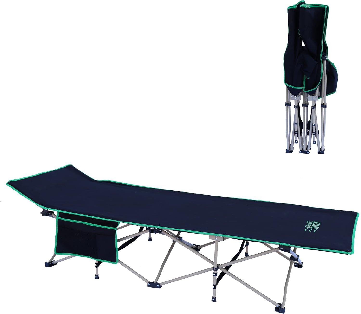 OSAGE RIVER Camping Cot for Adults - Folding Camping Cot - Portable Cots for Sleeping - Rated for 300 lbs Black and Green With Pocket
