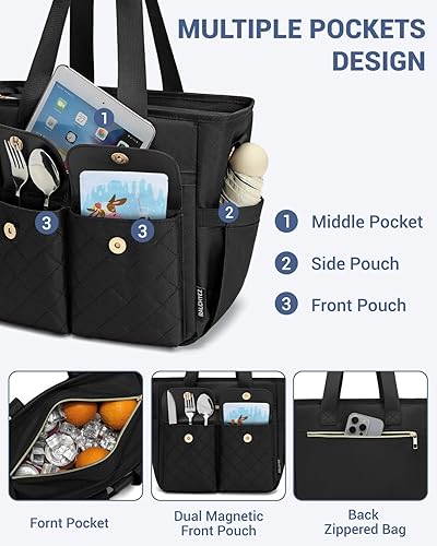 Miniatura 4 de RalChyez Lonchera para mujer, bolsa de almuerzo grande a prueba de fugas para adultos, bolsa de almuerzo aislada con bolsillo de almacenamiento para