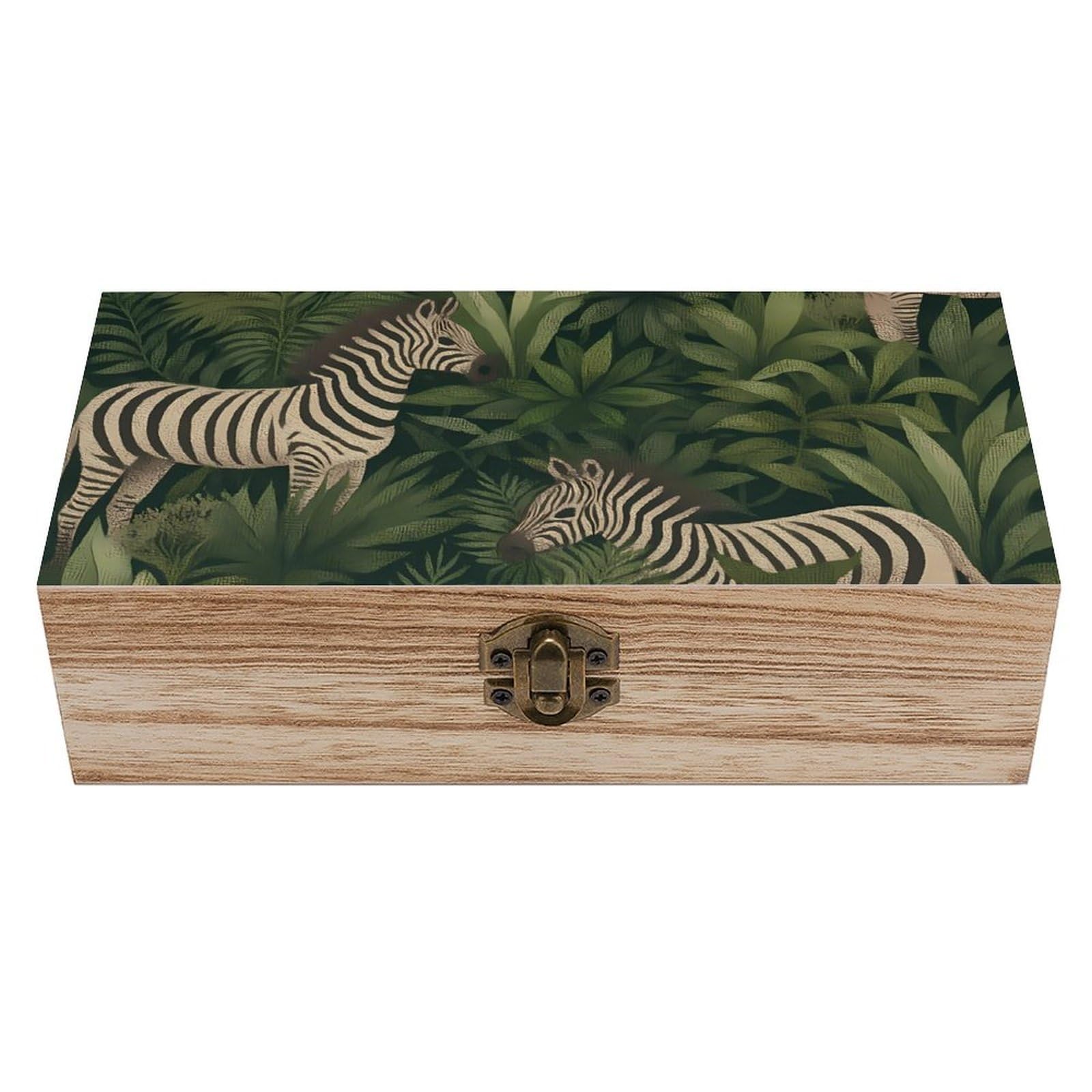HLBSDM Jungle Zebra Retro Wooden Storage Box Jewelry Art Gift Boxs Decorative Keepsake Boxes