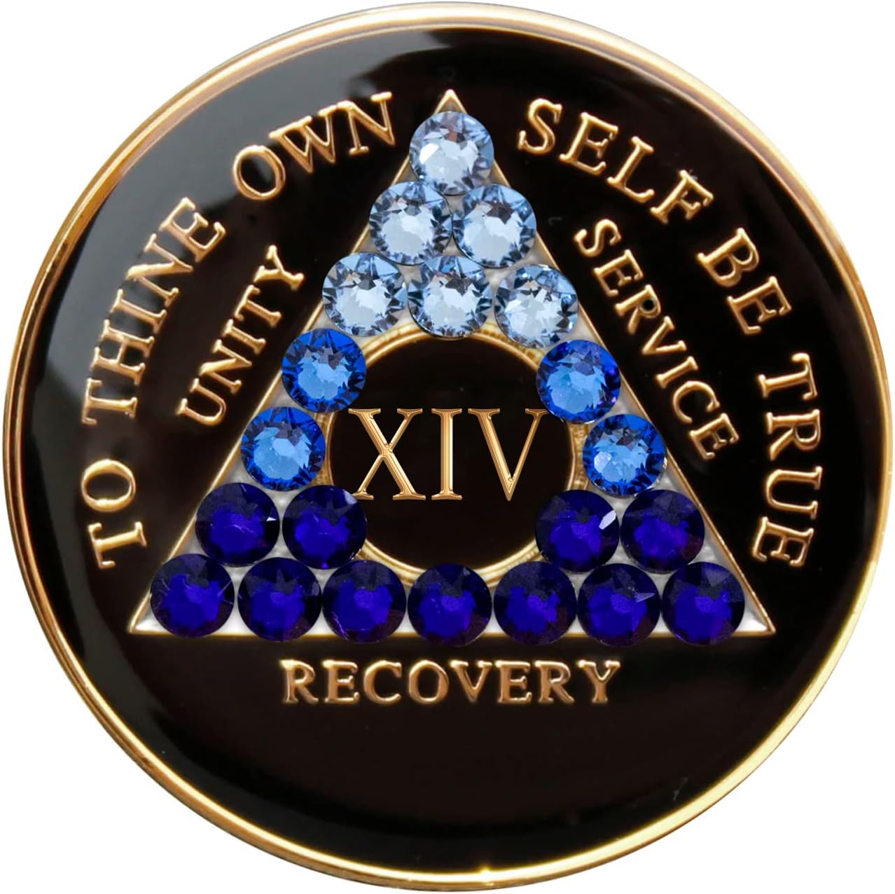 Sobriety Chip AA Blue Transition Bling Crystallized Black Triplate (44 Year)