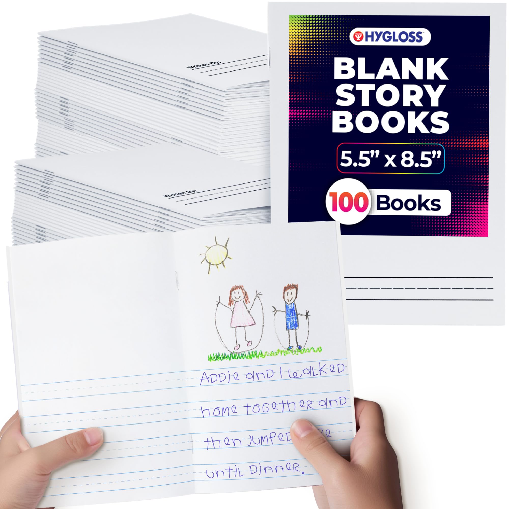 Hygloss Half Blank Books for Kids to Write Stories and Illustrate – Bulk 100 Pack – 5.5" x 8.5" A5 – Small Primary Journal for Grades K-2, Preschool/