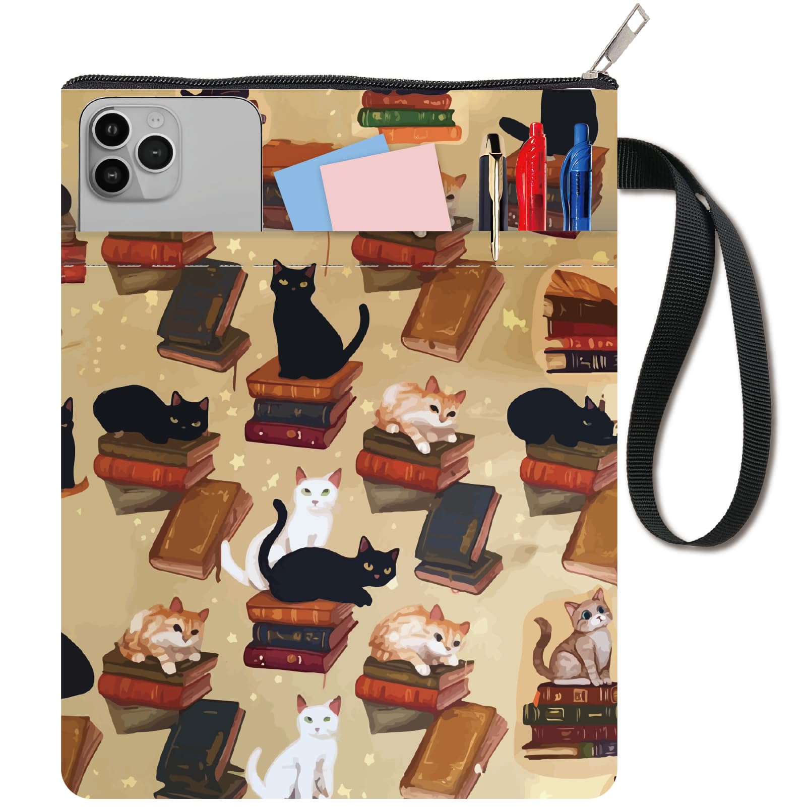CRASPIRE Cat Book Covers Book Pattern Book Protector Book Sleeve for Paperbacks Washable Fabric Cloth Book Cover with Zipper and Extra Sleeve Pocket for Book Lovers Classmate Gifts