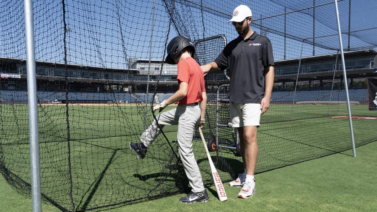 Cimarron Sports Fully Enclosed #24 Baseball Softball Batting Cage Tunnel with 4' Easy Entry Door - 1.5" Steel Frame Corners - 4'x6' Heavy-Duty Vinyl Backstop Net Saver with Pitching Target