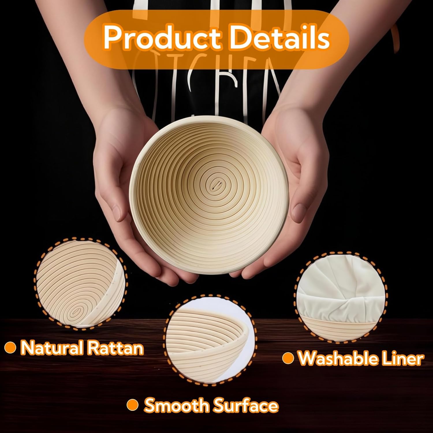 Banneton Bread Proofing Basket Set of 6, 6 Inch Banneton Basket with Cloth Liner, Mini Sourdough Rattan Bowl for Sourdough Bread Baking for Home Bakers and Professionals (Round)