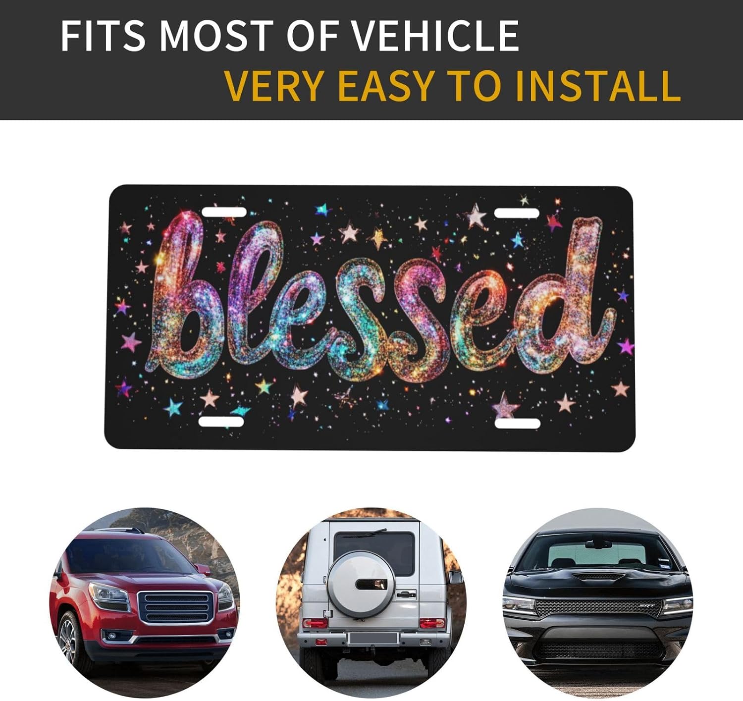 Christian Religious Blessed Rainbow Colors Glitter Bling Blessed License Plate Decorative Car Front,Metal Car Plate,Vanity Tag,Aluminum Noverlty License Plate Waterproof Colorfast 6×12 Inch