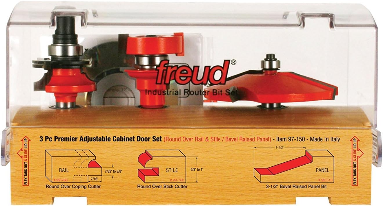 Freud 97-150: 3 Piece Premier Adjustable Cabinet Bit Set