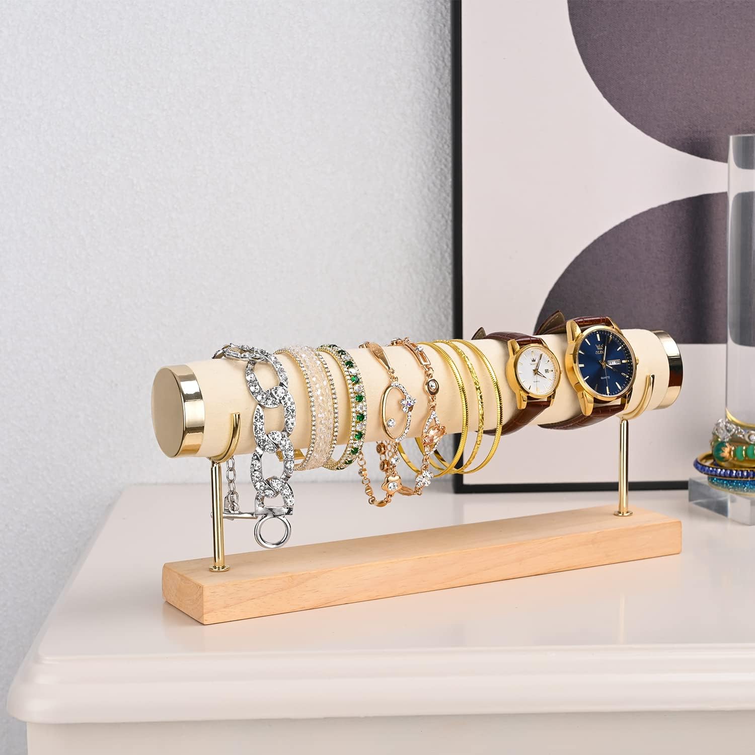 Bracelet Display Holder Bangle Storage Single Tier T-bar Stand Towers for Jewelry Wrist Watch Organization, White