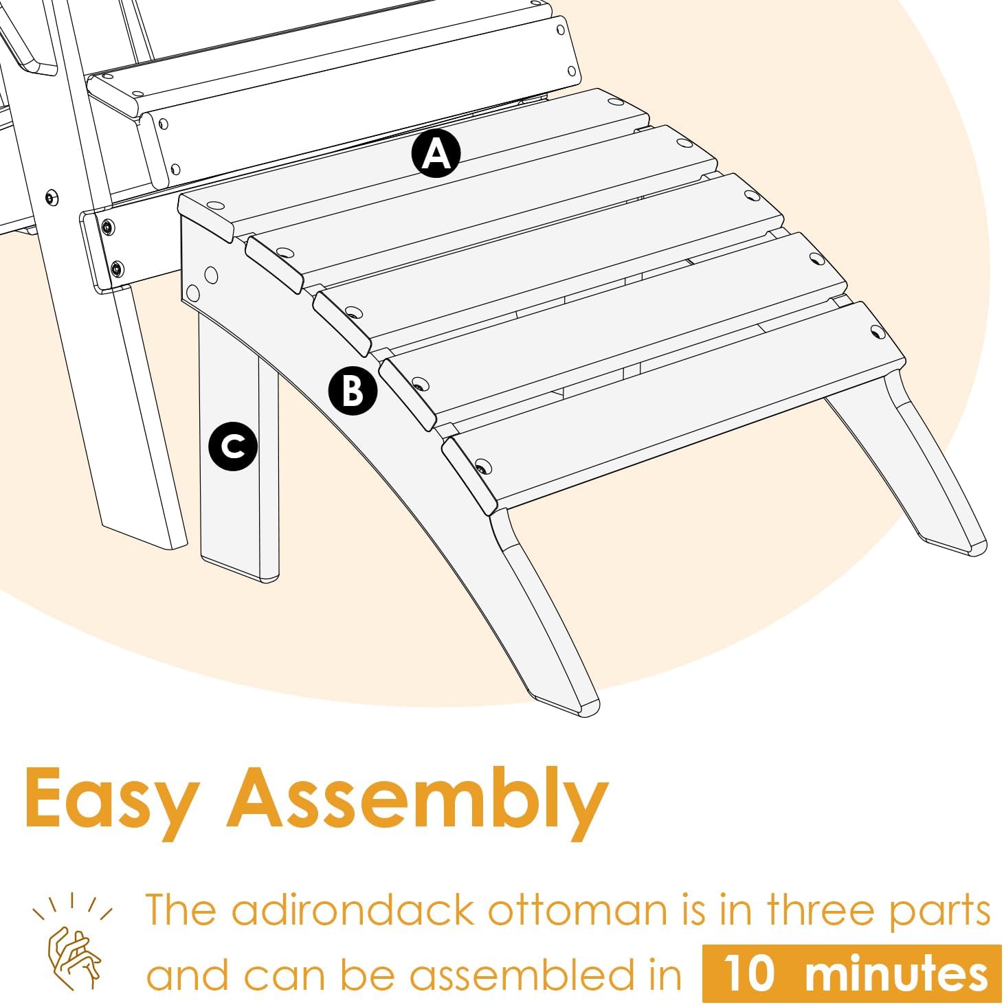 IVY&LANE Outdoor Adirondack Ottoman | Folding | HDPE | Aqua | All Weather | Waterproof Patio Footrest for Adirondack Chair | Poly Lumber Foot Rest for Deck Backyard