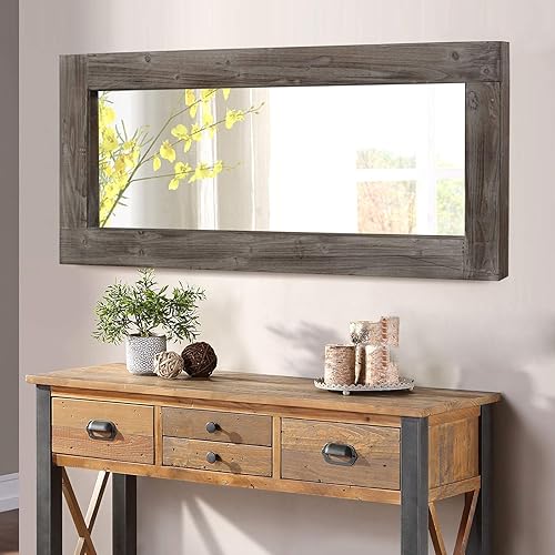 Miniatura 2 de Natsukage - Espejo de pie de gran tamaño de 58 x 24 pulgadas espejo de cuerpo completo espejo de madera rústica para montar en la pared decoración