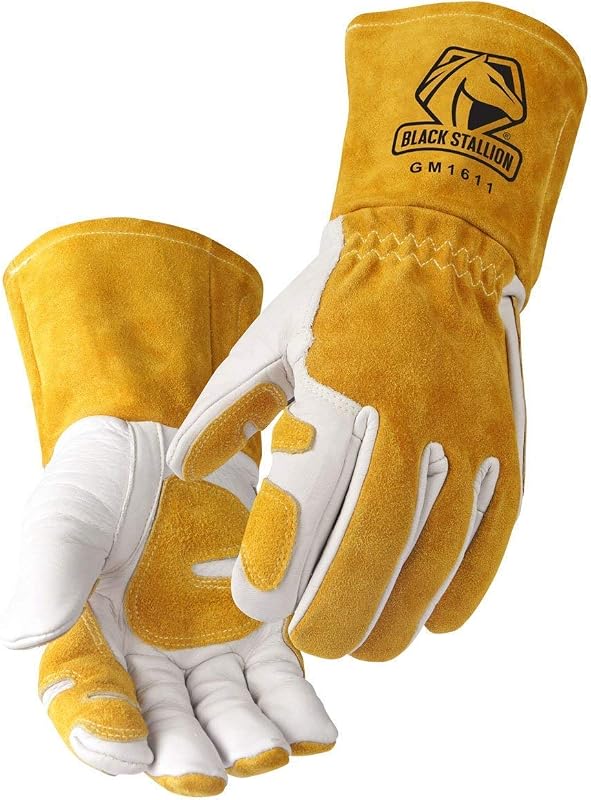 Black Stallion (GM1611-WT Top Grain Leather Cowhide MIG Welding Gloves with Reinforced Patched Palm, Thumb, and Index Finger for Extra Protection, Medium, Tan | Reinforced Patches on Palm, Thumb and Index Finger for Extra Protection, Tan Leather.