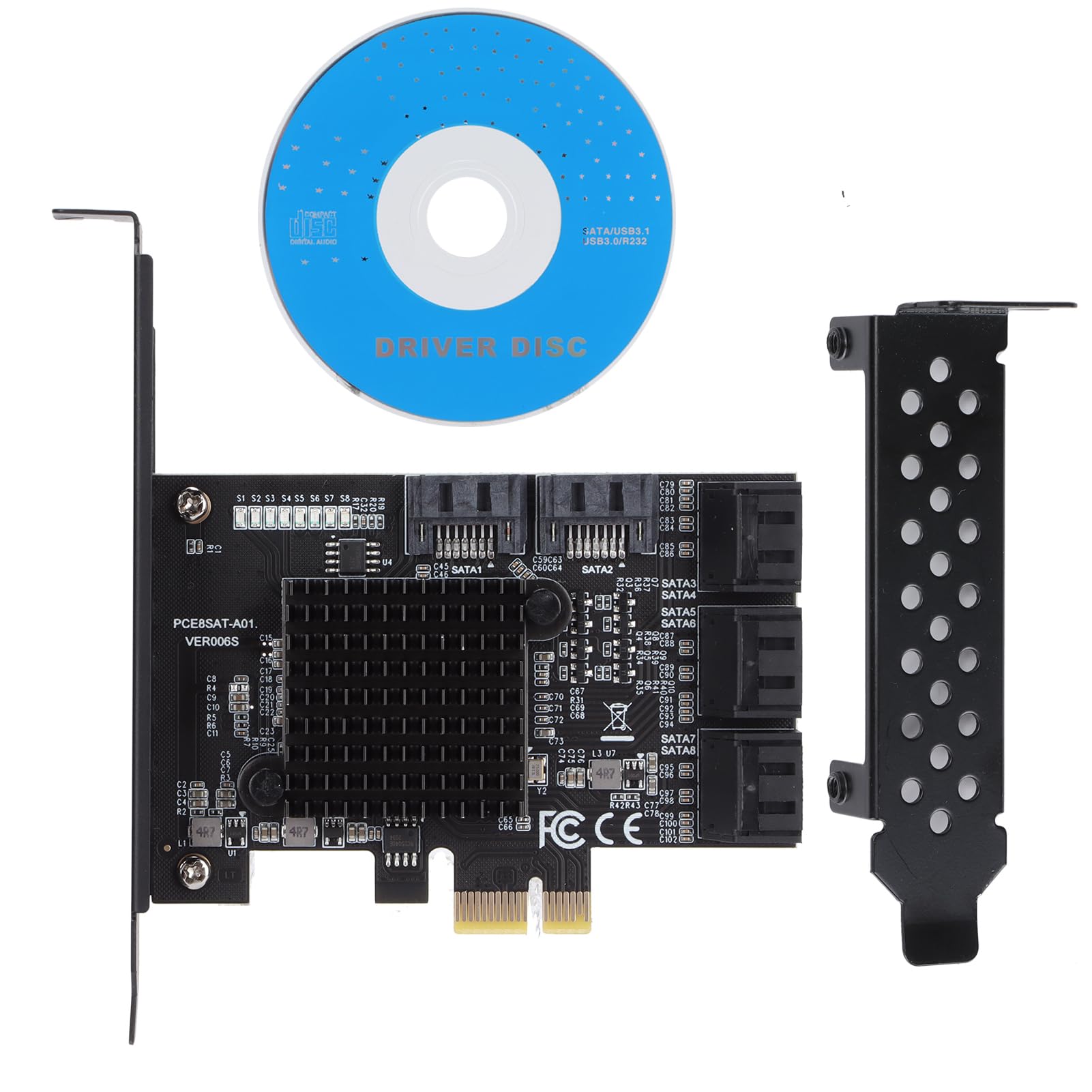 Tarjeta SATA de 8 Puertos, Tarjeta de expansión de Controlador PCI-E a SATA 3.0 con Soporte de Perfil bajo, Tarjeta de expansión de Interfaz SATA3.0 para Windows 7/8/XP/10
