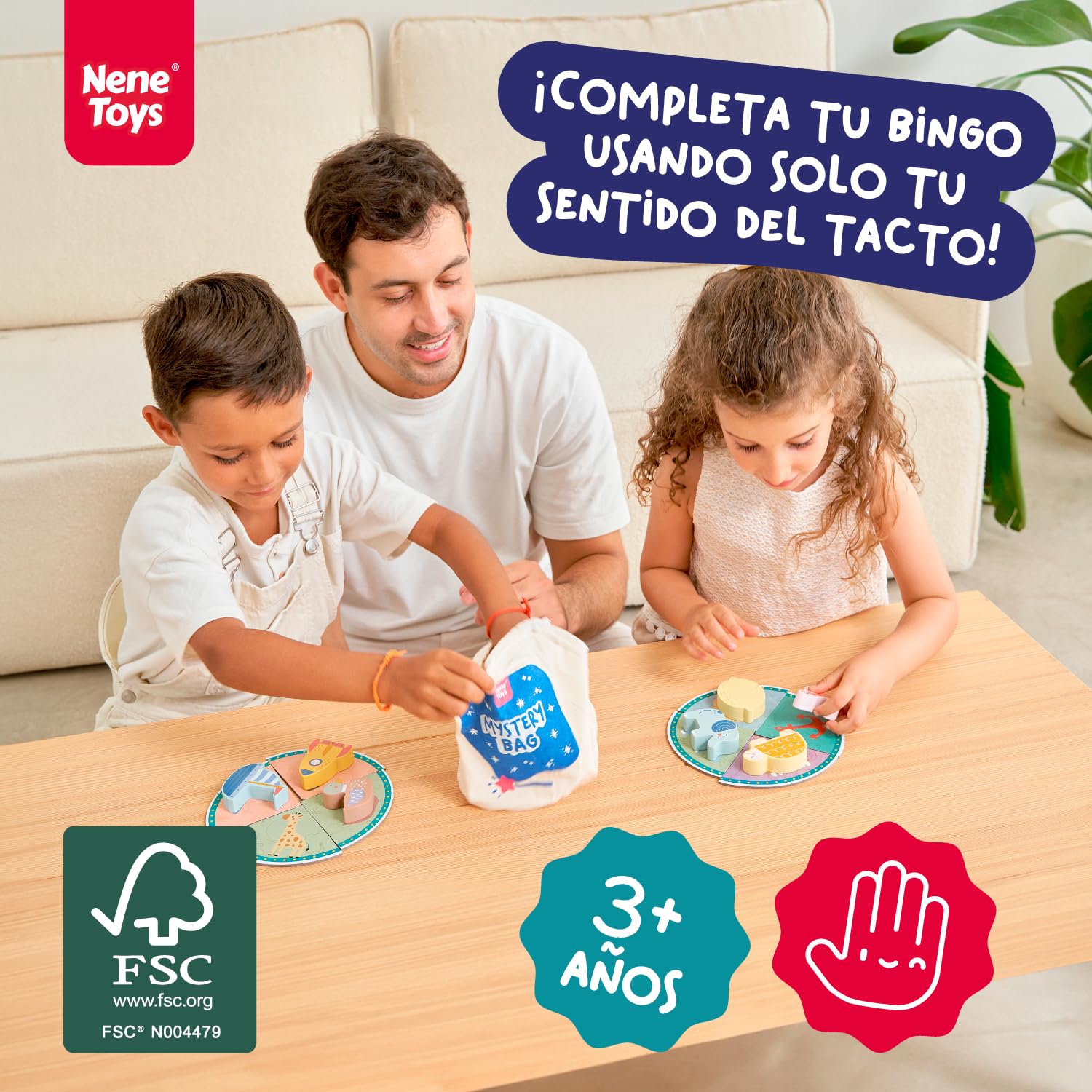 Nene Toys Juego Bingo Táctil - Juego Sensorial de Estimulación Táctil y Motricidad Fina para Niños 3+ Años - Juego de Mesa Familiar Niños Niñas 3 4 5 años - Juguete de Madera Toca y Encuentra