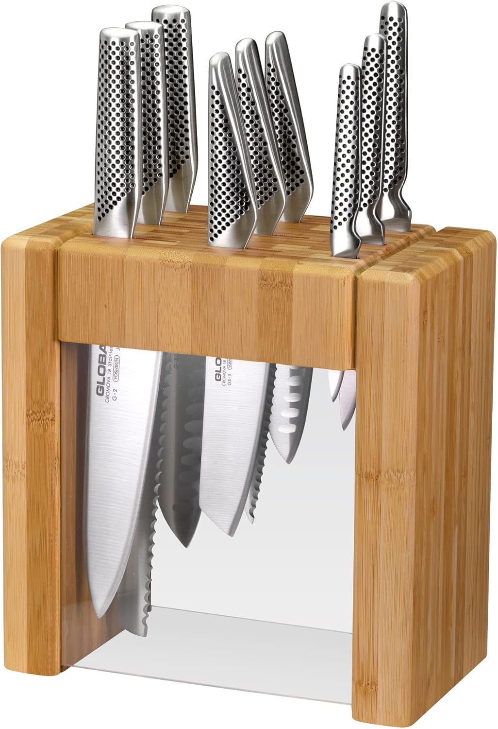 Global Ikasu X 10Piece Knife Block Set, Made in Japan, Bamboo Storage