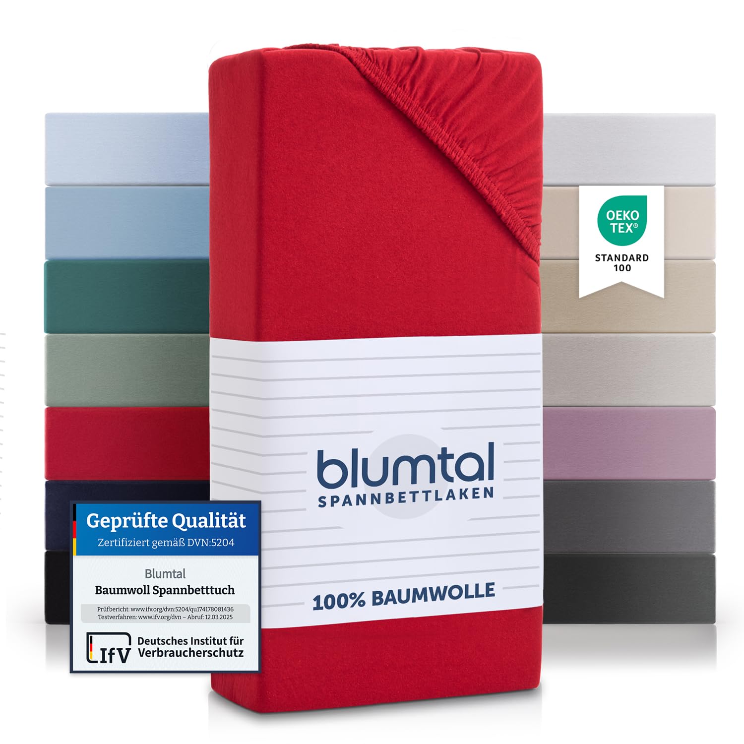 Blumtal Basics Spannbettlaken - Baumwolle - Oeko-TEX zertifiziertes Spannbetttuch - Matratzenbezug - Leintuch - Bettbezug - Rot 140x200cm