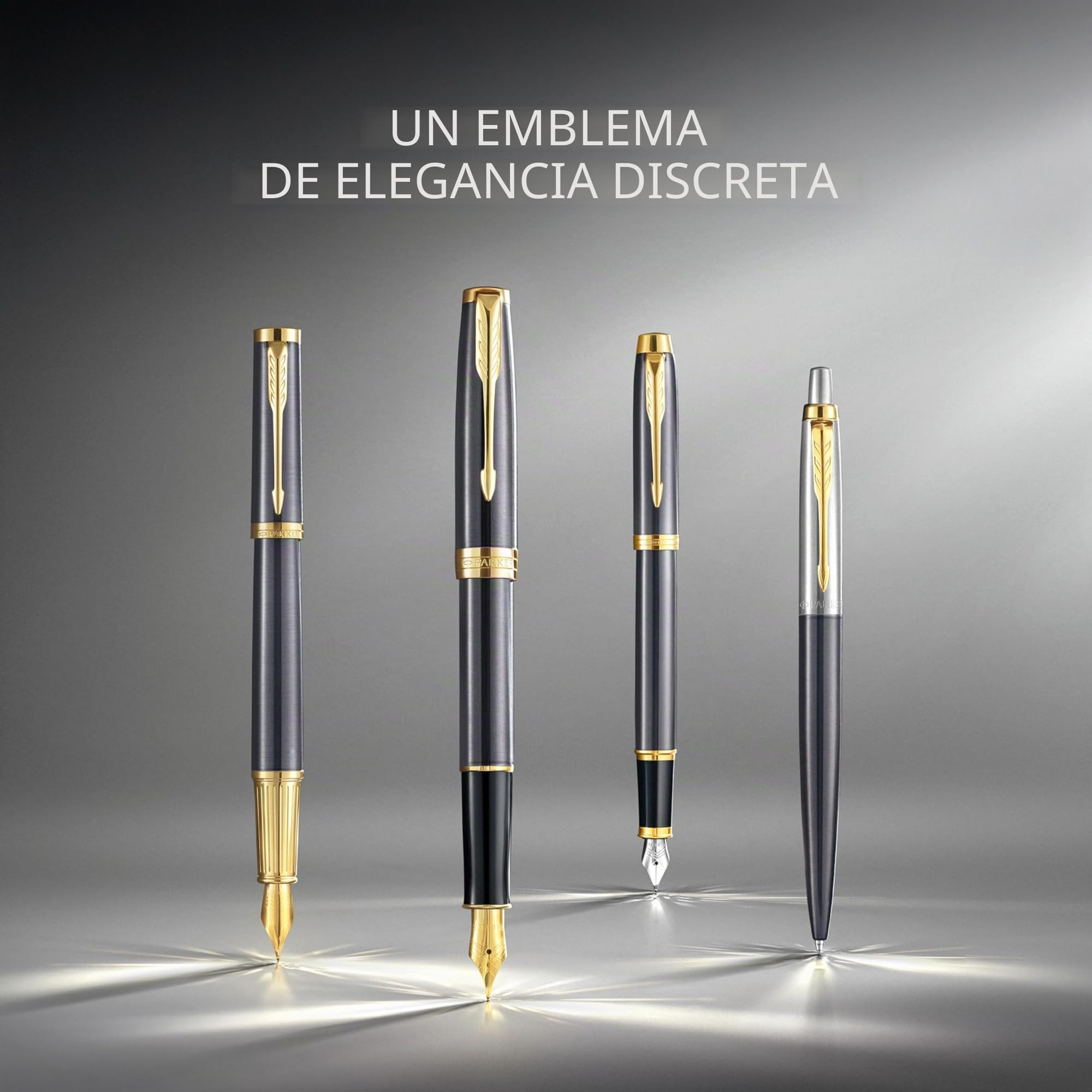 Parker IM Bolígrafo roller | lacado gris con adornos dorados | punta fina de acero inoxidable | estuche de regalo