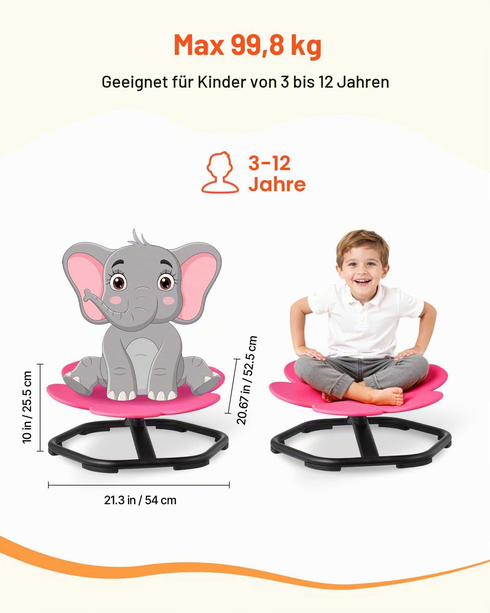 VEVOR Kinderdrehstuhl sensorischer Drehstuhl in Blumenform, 100 kg Tragkraft, sensorisches Spielzeug mit Rutschfester Metallfuß, zur Förderung von Koordination Gleichgewicht Konzentration, Rosa