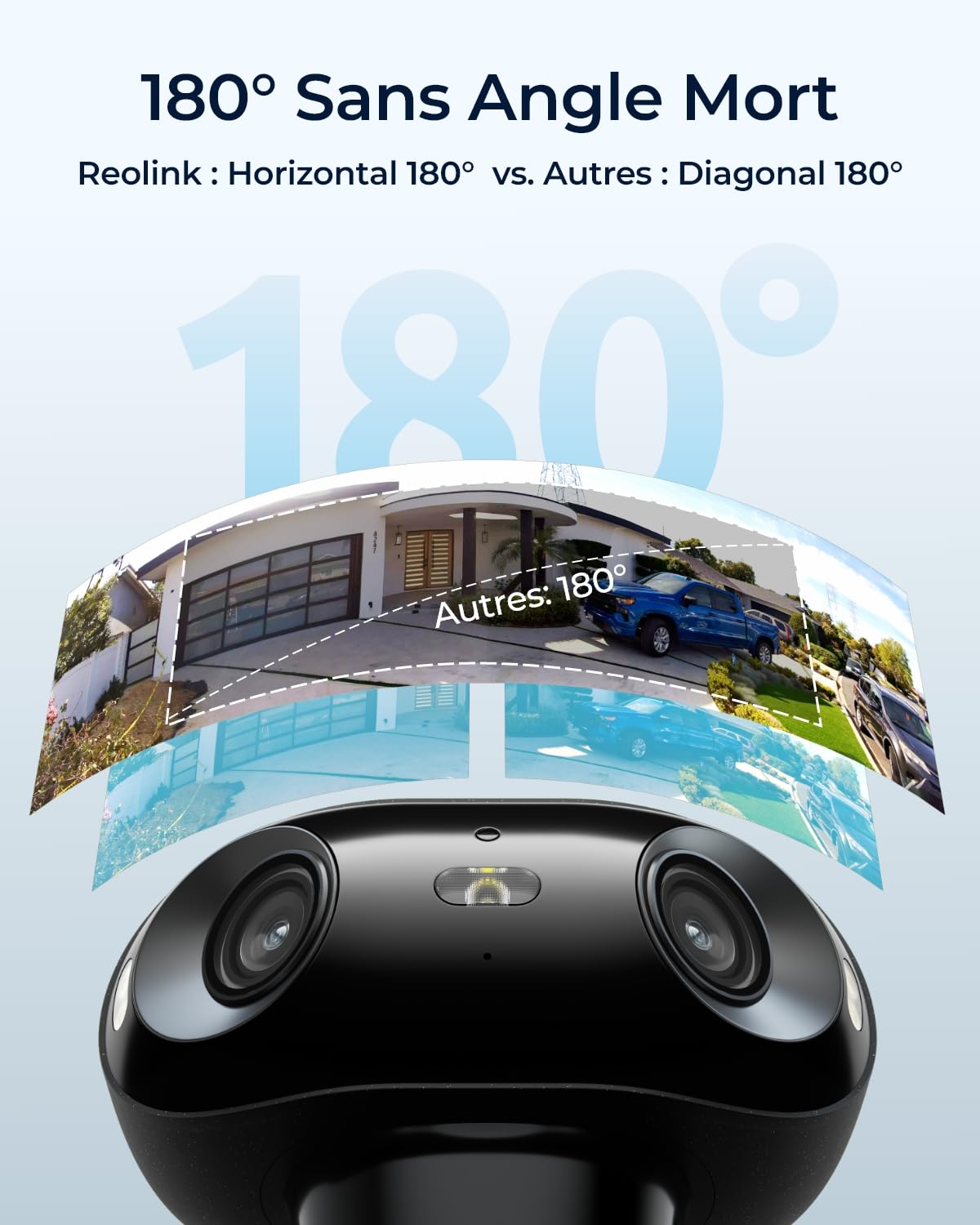 Reolink 180° 4K Camera Solaire Exterieur WiFi sans Fil avec Vision Nocturne ColorX et Assemblage d'Images Double, Wi-FI 2.4/5 Ghz, Détection Personne/Véhicule/Animal, Argus 4 Pro+Panneau Solaire Noir