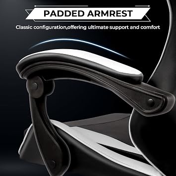 Gaming Chair, Computer Chair with Lumbar Cushion, Headrest, Height-Adjustable Ergonomic Gaming Chairs for Home, Office (White)