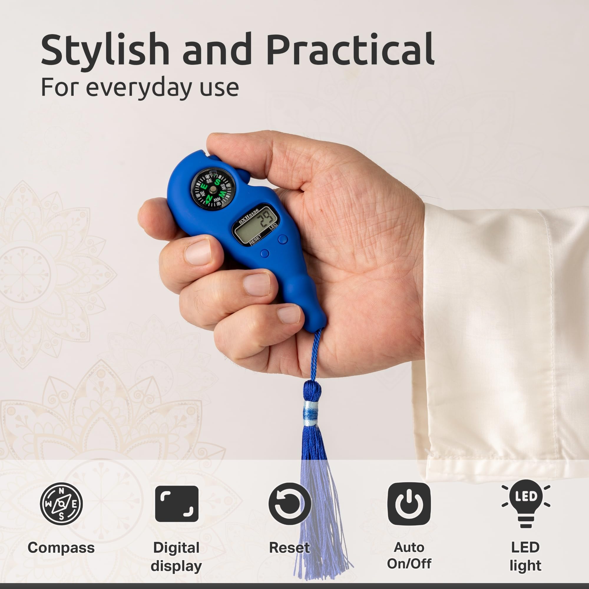 Digital Finger Tasbih with Compass & Light -4