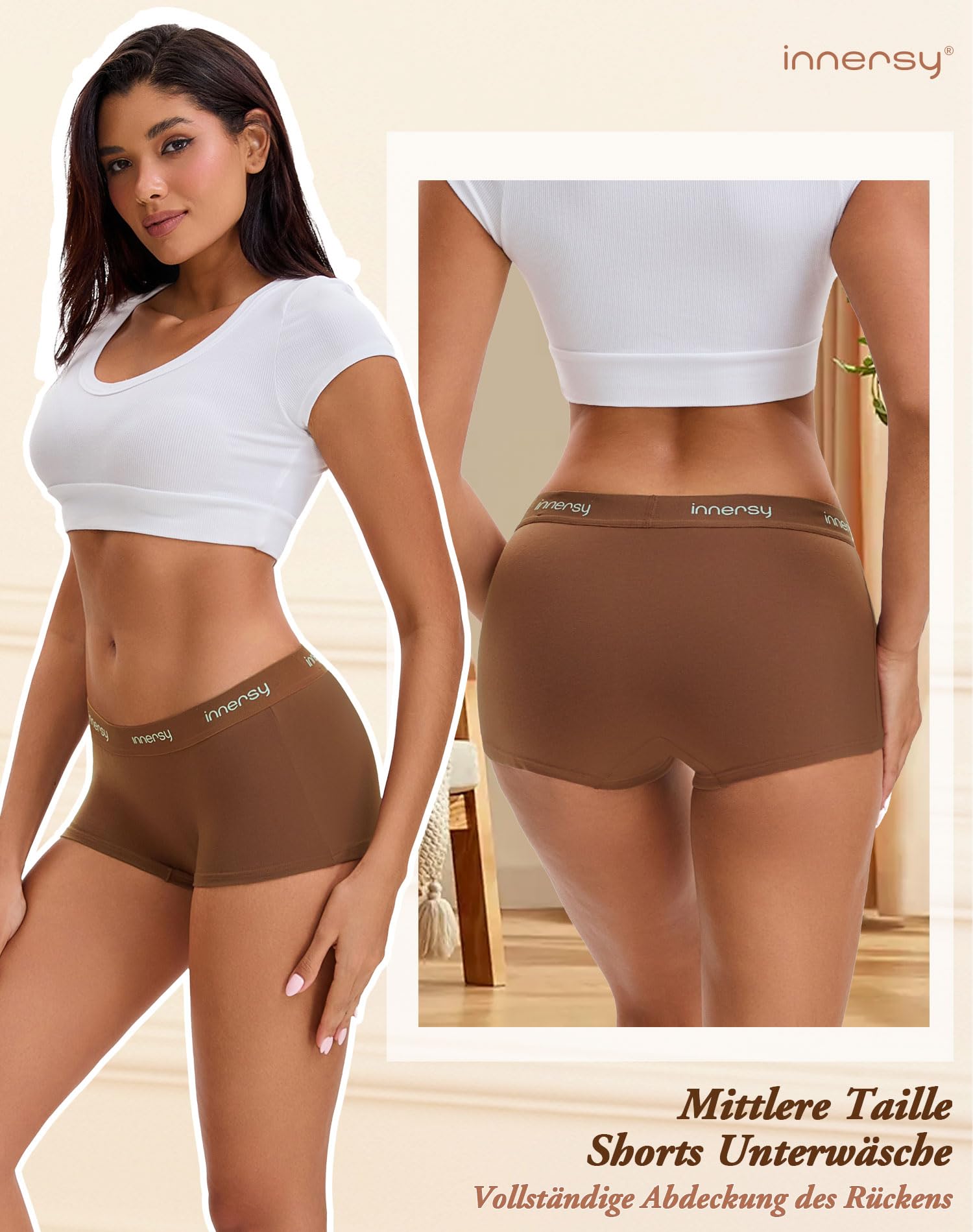 INNERSY Boxer Femme Coton Doux Shorty Sport Taille Moyenne Calecon Culotte avec Entrejambe Lot de 4