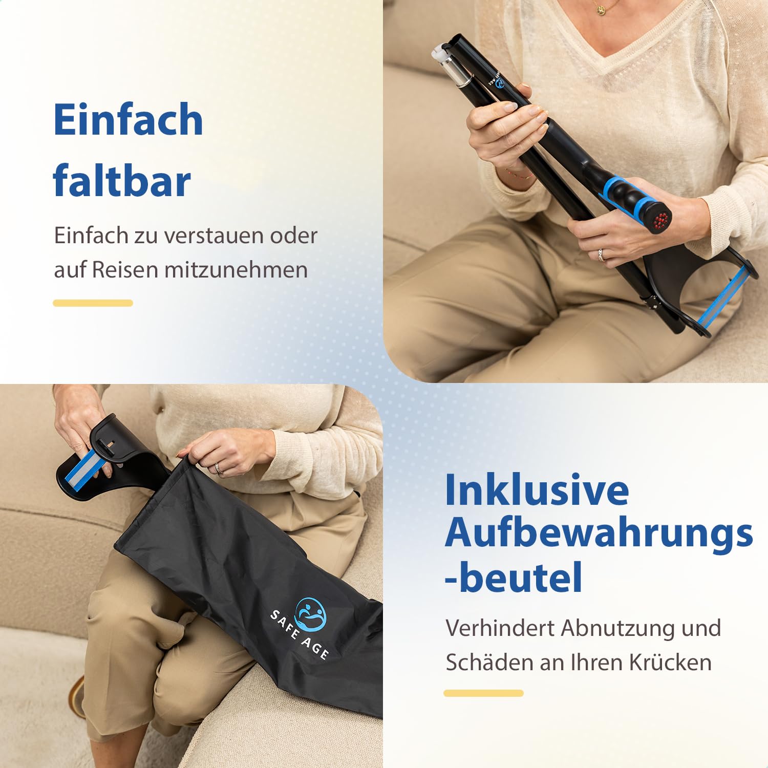 Safe Age® Krücken zur Rehabilitation - höhenverstellbar - Laufhocker - Ellbogenhocker (2 stück)