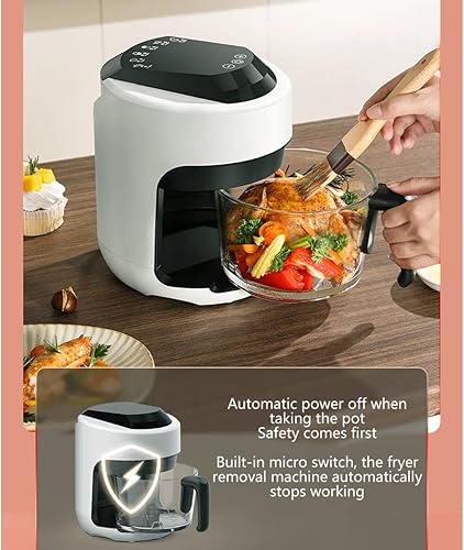 Miniatura 5 de Freidora de aire  Pantalla táctil digital de 2.5 L2.2 cuartos de galón, horno caliente eléctrico sin aceite, cesta antiadherente de vidrio de