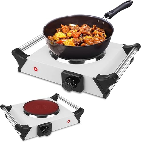 Moclever Placa de cocción eléctrica portátil para encimera, quemador individual con 5 ajustes de temperatura y asas que se mantienen frescas, estufa