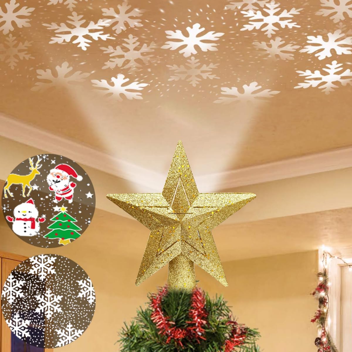 Bluezeze Christmas Tree Topper Projector Gold Star with