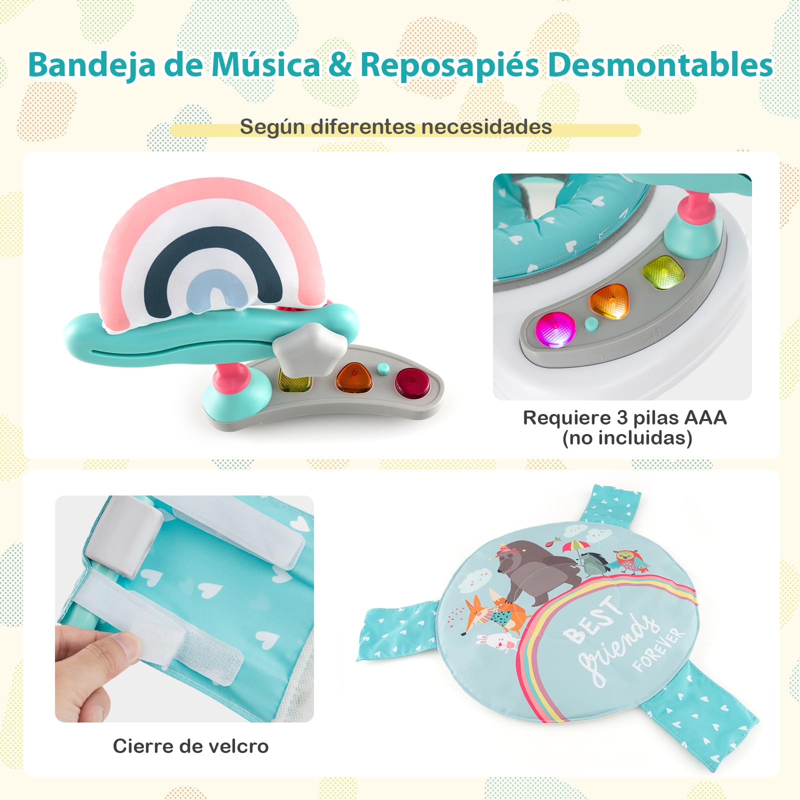 COSTWAY Centro de Actividades Zoológicos para Bebés, Saltador Bebe con Altura Ajustable y Juguetes Interactivos, Bandeja de Música con Luces y Sonido, para Bebés de 6+ Meses (Azul)