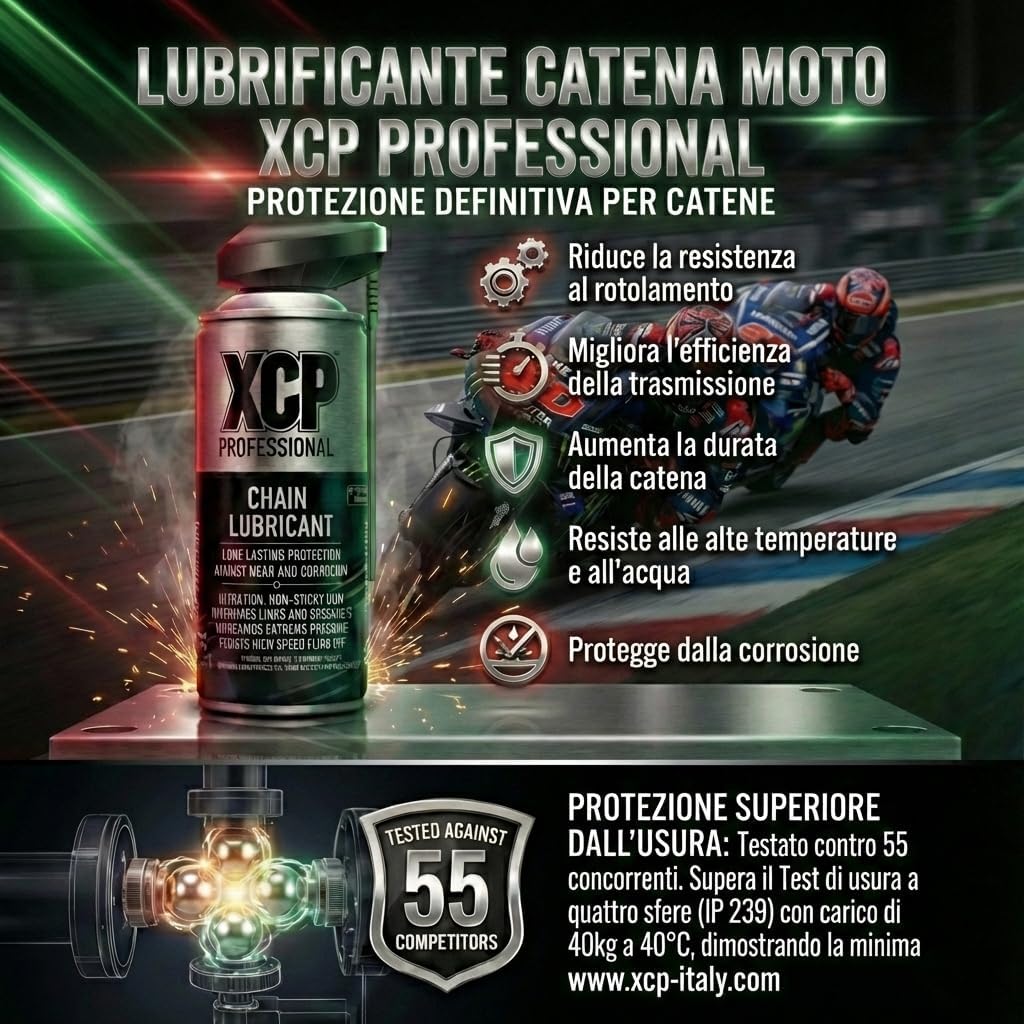 XCP Lubrificante Catena Spray 200ml, Alta Prestazione Professionale per moto Compatibile con catene ORing, XRing e ZRing