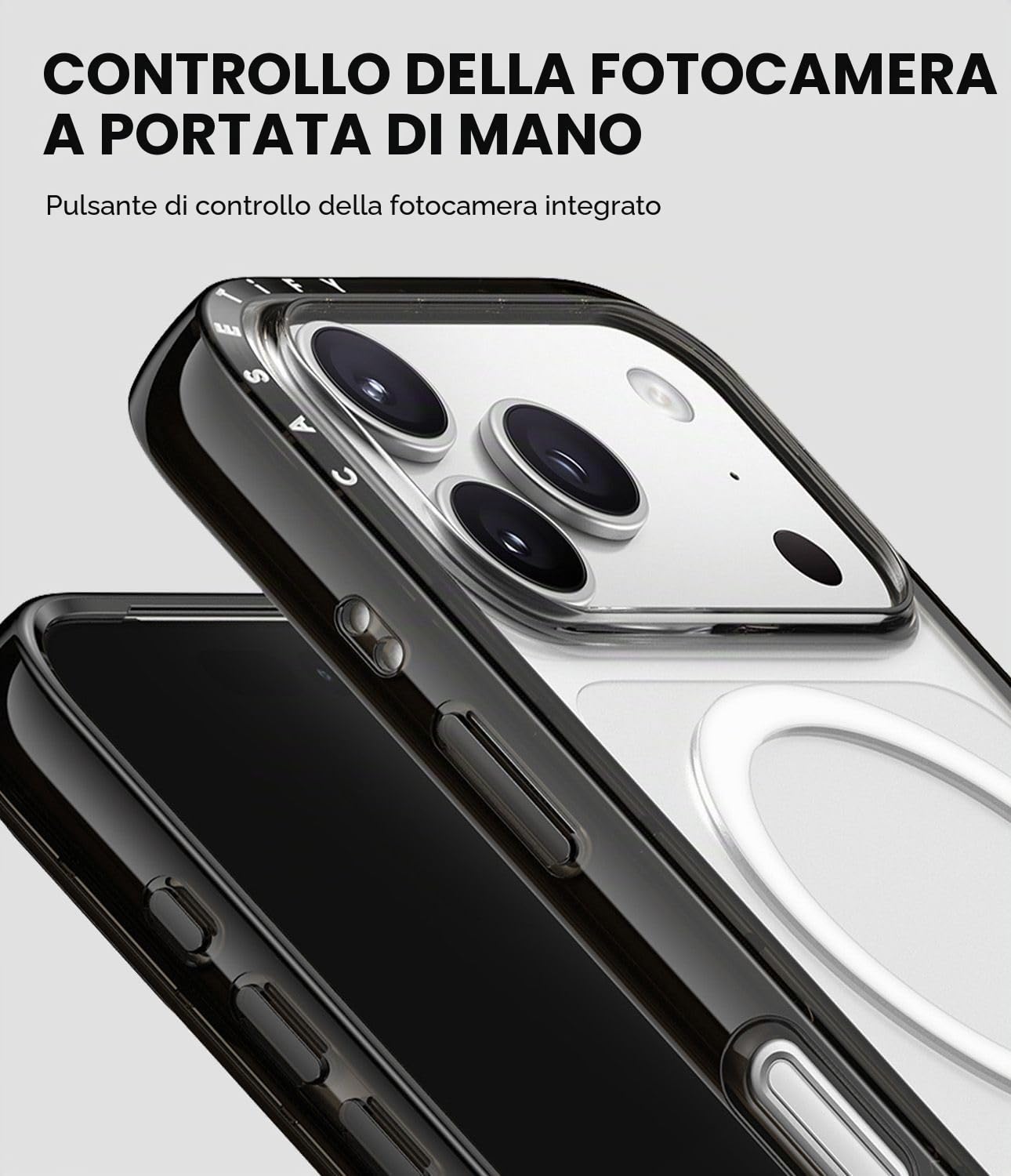 CASETiFY Magsafe - Custodia compatta per iPhone 17 Pro, leggera, sottile, compatibile con Magsafe, colore: Nero trasparente