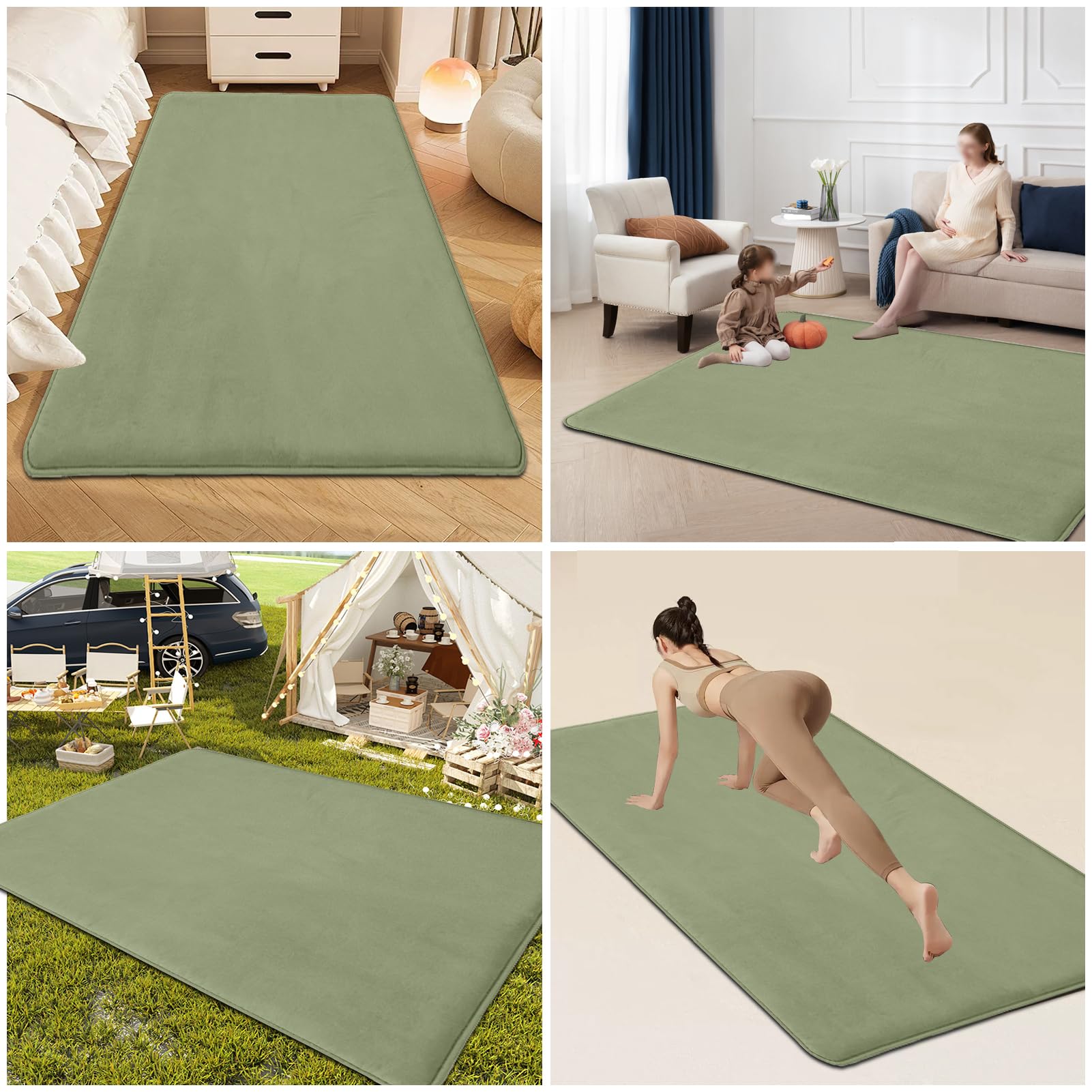Krabbelmatte Baby, 3cm Dicke Schaumstoff Spielmatte, Baby Spielmatte 80 x 200 cm Grasgrün, Korallensamtteppich Pflegeleichte Krabbeldecke Baby mit Rutschfester Unterseite, Tatami-Matte