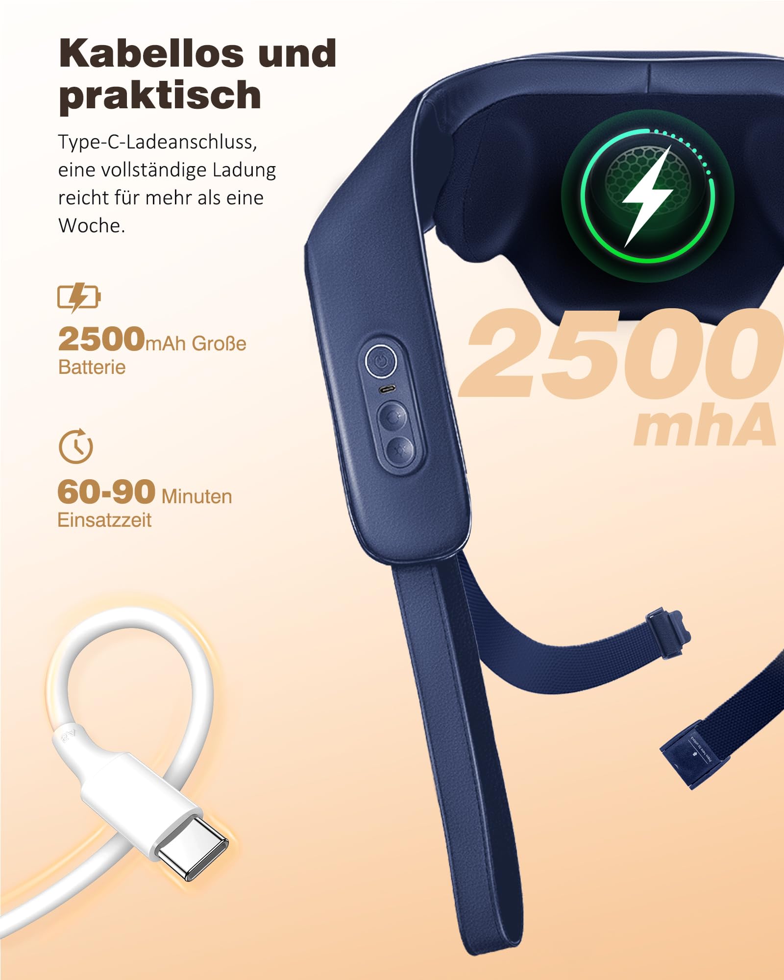 KNQZE® Shiatsu Massagegerät 4D, 2026 Kabellos Nackenmassagegerät mit Wärme, Verbesserte Graphenheizung, 4D Shiatsu Tief knetende Nackenmassage für Nacken, Schulter, Rücken, Geschenke für Frauen, Blau