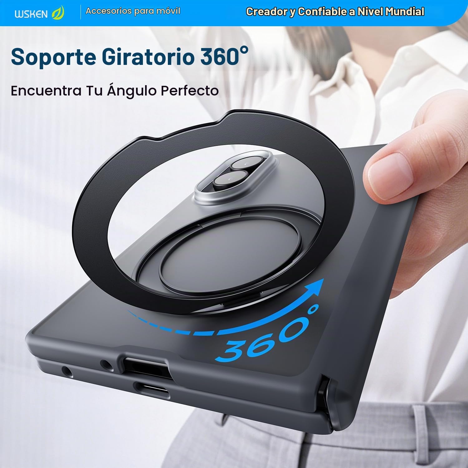 WSKEN Funda para Samsung Galaxy Z Fold 8, para carga magnética y segura, [cubierta de policarbonato mate con soporte de anillo de 360°, protección de bisagra, a prueba de golpes] 2 protectores de