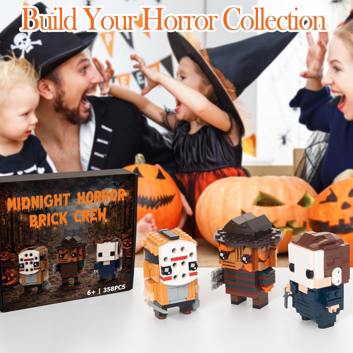 Halloween Horror Figures Building Block Set, Scary Collectible Action Figures, Horror-Inspired Brick-Compatible Toys, Creative Display Decor, for Adults and Teens, 358 PCS