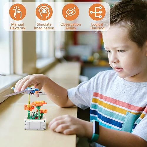 Miniatura 3 de LACHLAND Bloque de construcción de juguete para niños, 214 piezas, juego de bloques de construcción de flores artificiales, serie de plantas en